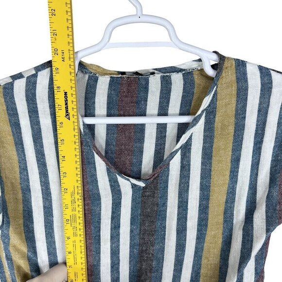 Drew Womens S Striped Linen Blend 2 Piece Set Crop Top Faux Wrap Pants Lagenlook - Picture 10 of 16